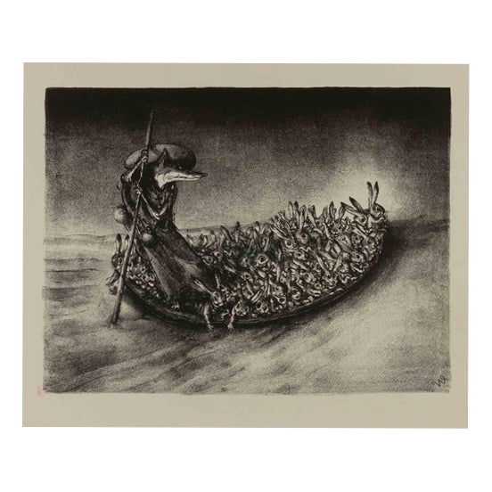 Andreas Paul Weber, The Jumpship, Lithograph, 1957 For Sale