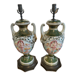 Pair of Mid 20th Century Capodimonte Style Vase Lamps