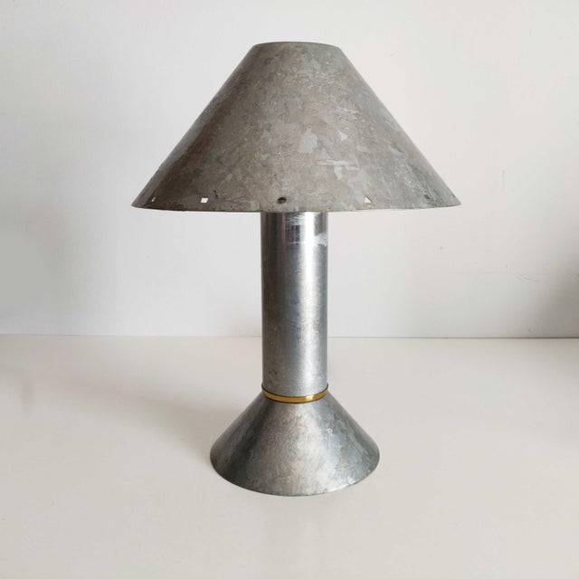 Metal Vintage Ron Rezek 4200 Galvanized Steel Postmodern Table Lamp, 1980s For Sale - Image 7 of 13