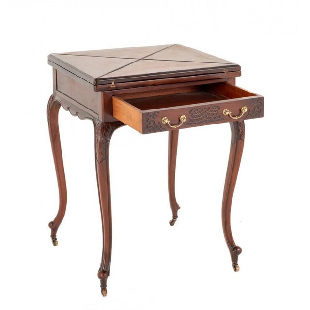 Victorian Games Envelope Card Table in Mahogany, 1890s For Sale - Image 10 of 11