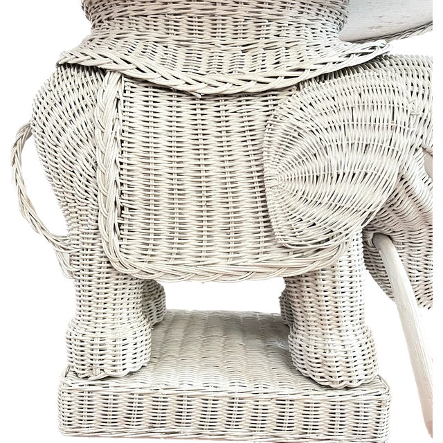 Late 20th Century White Wicker Elephant Side Table With Detachable