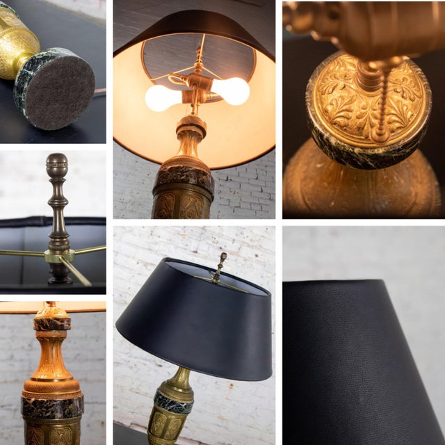 Early to Mid-20th Century Neoclassical Table Lamp Brass and Marble Urn Shaped Base Black Tapered Shade For Sale - Image 17 of 18