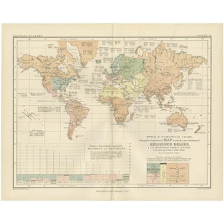 Religious Belief Map by A.K. Johnston, 1852 For Sale