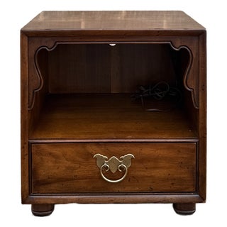 Vintage Henredon Chinoiserie Walnut Single Drawer Nightstand With Open Cabinet For Sale
