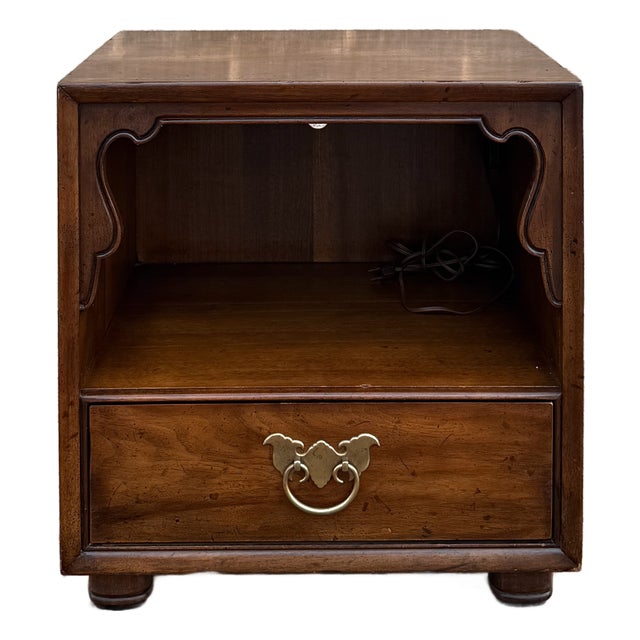 Vintage Henredon Chinoiserie Walnut Single Drawer Nightstand With Open Cabinet For Sale