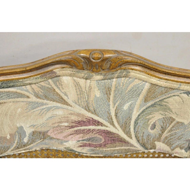 Vintage French Country Louis XV Style Upholstered Cane Lounge Arm Chairs - Pair For Sale - Image 12 of 12