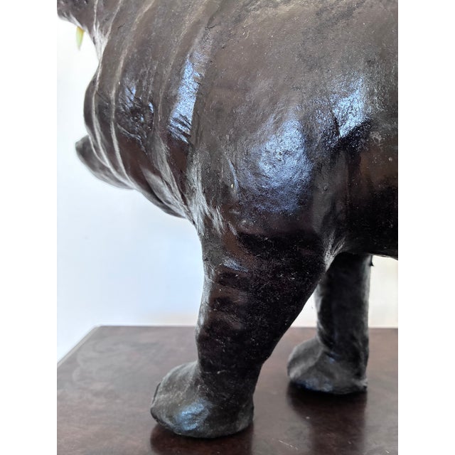 Large Vintage Handcrafted Leather Hippopotamus Statue For Sale - Image 9 of 10