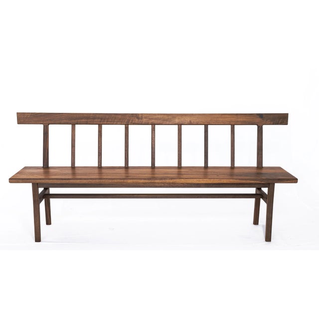Modern Shaker Windsor Style Bench in Walnut For Sale - Image 10 of 10