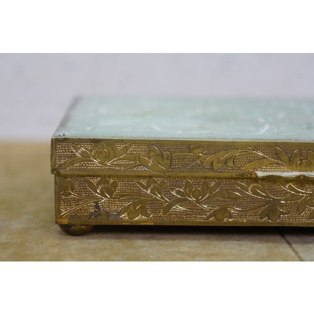 Mid Century Chinese Brass & Jade Divided Keepsake Trinket Cigarette Box 6" For Sale - Image 9 of 15