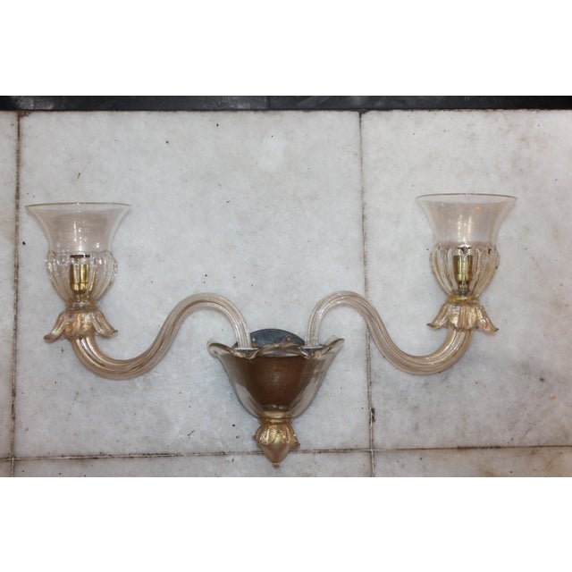 1970's Mid Century Murano Barovier & Toso Gold Dust Wall Sconce For Sale - Image 9 of 9