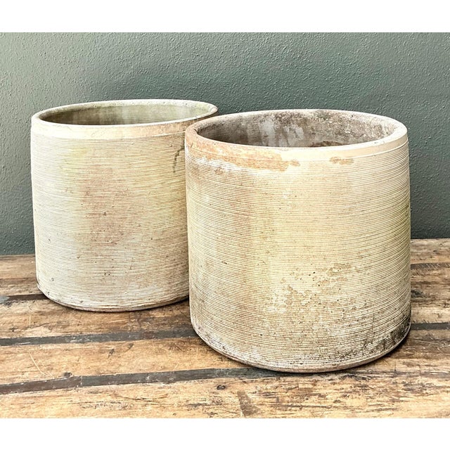 Sculpture Materials Vintage Ribbed Cement Planters - Pair For Sale - Image 7 of 10