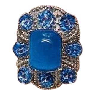 Bochic "Capri" Vintage Tanzanite & Diamonds Retro Ring Set 18K Gold & Silver For Sale
