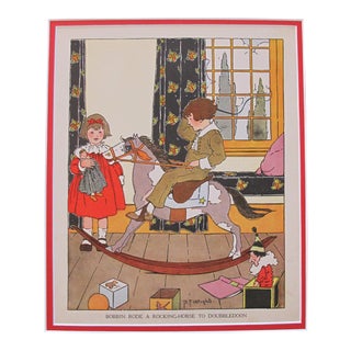 1918 Vintage Children's Illustration, Rocking Horse For Sale