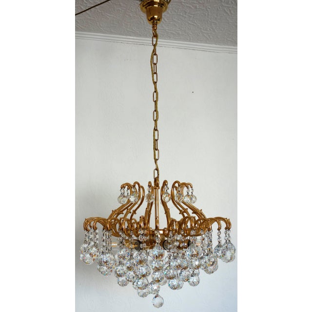 Vintage Brass and Lead Crystal Ball Chandelier from Schröder, 1970s For Sale - Image 4 of 15