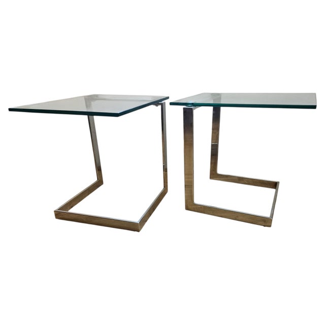 Mid-Century Glass and Chrome Cantilevere Side Tables from Gebra, 1980s, Set of 2 For Sale - Image 14 of 14