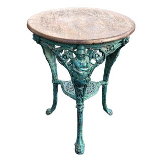 Late 19th C. Cast Iron Gueridon Table With Union Jack, Lion & Faux-Finish Paint Detailing For Sale