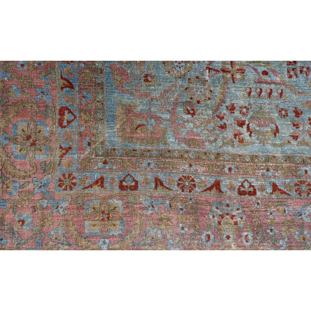 Blue Background Antique Persian Mohajerah Rug With Salmon, Blue, Green, and Red For Sale - Image 12 of 15