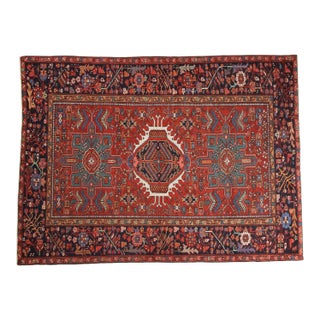 1930s Vintage Persian Karaja Triple Medallion Wool Rug For Sale