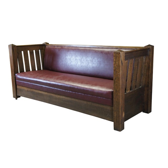 Mission Late 19th Century Antique Kroehler Mission Quartersawn Oak Sofa Couch Unifold Davenport Bed For Sale - Image 3 of 12