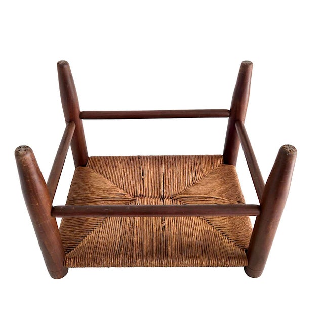 1960s Large Woven Rush Stool With Walnut Wood Frame For Sale - Image 13 of 13