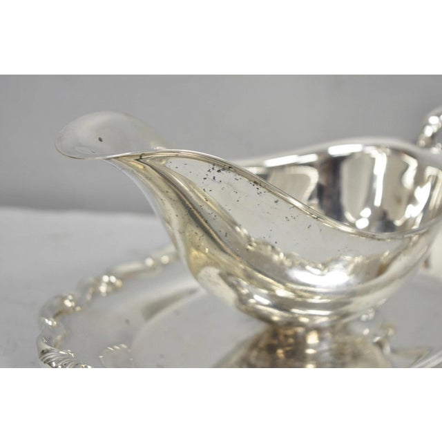 Vintage Victorian Style Silver Plated Gravy Sauce Boat W/ Attached Dish For Sale - Image 10 of 13
