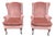 Mid 20th Century Rose Gold Pink Crushed Velvet Wingback Chairs- A Pair For Sale