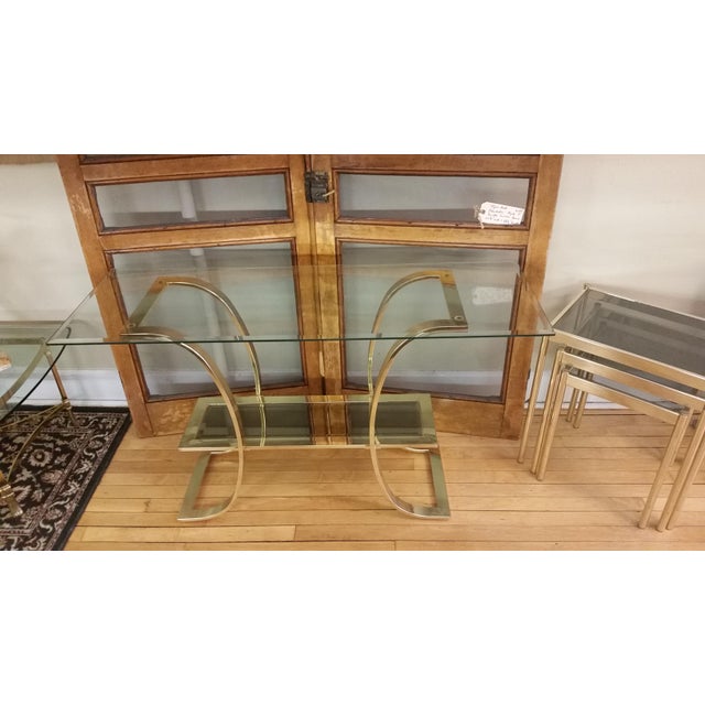 Metal 1970s Hollywood Regency Style Glass and Brass Console Table For Sale - Image 7 of 8