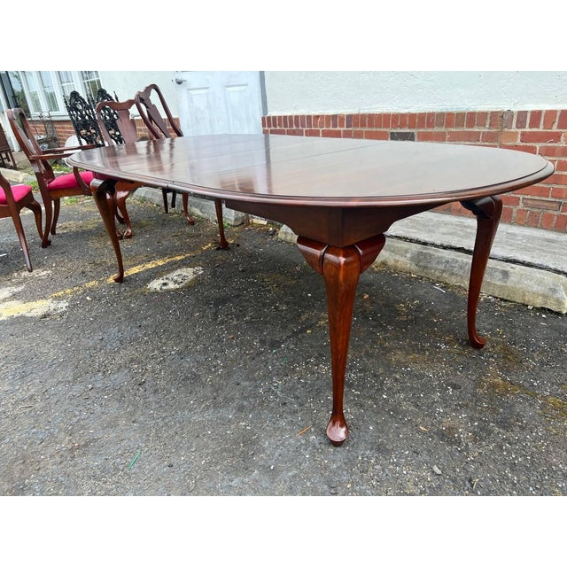 Queen Anne Vintage Queen Anna Style Solid Cherry Dining Table With 2 Leaves For Sale - Image 3 of 12