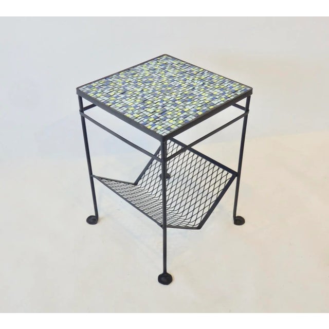 1950s Restored Mosaic Top Wrought Iron Table With Magazine Rack For Sale - Image 4 of 13