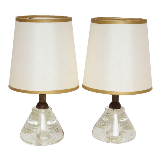 Vintage Diminutive Italian Blown Art Glass Boudoir Bedside Table Lamps - a Pair For Sale