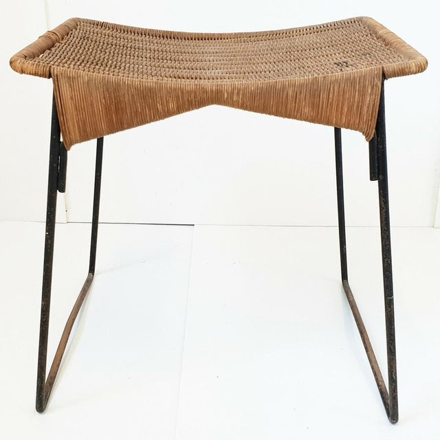 Vintage Stool in Rattan and Steel by Raoul Guys for Airborne, 1950s For Sale - Image 10 of 10