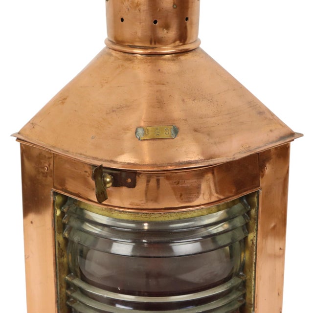 Large Vintage Ships Lamp in Red Copper with Fresnel Lens For Sale - Image 6 of 15