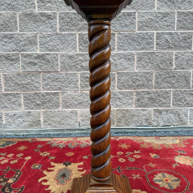 Vintage Jacobean Revival Oak Barley Twist 42" Fern / Plant Stand Pedestal For Sale In Philadelphia - Image 6 of 14