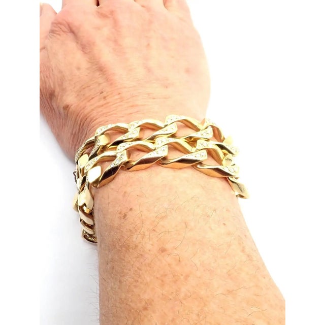 1980s Bvlgari Bulgari Diamond Set of Two Yellow Gold Link Bracelets Necklace For Sale - Image 11 of 12