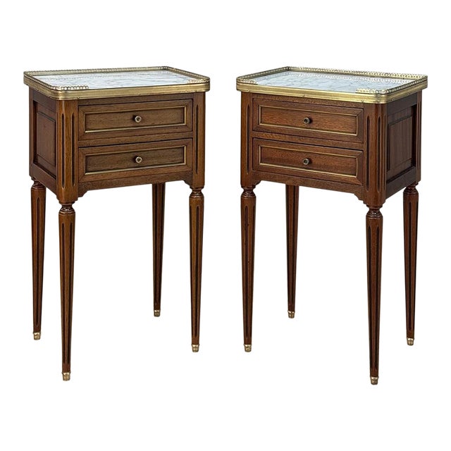 Pair French Louis XVI Marble Top End Tables For Sale