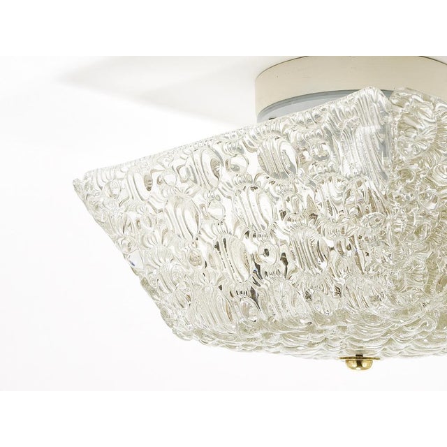 Metal Square Brass & Textured Glass Ceiling Light attributed to J. T. Kalmar for Kalmar, 1950s For Sale - Image 7 of 18