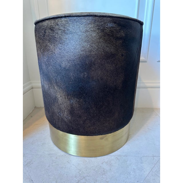 Arteriors Home Vintage Hair-on-Hide & Brass Plinth Stool /Ottoman by Arteriors For Sale - Image 4 of 11