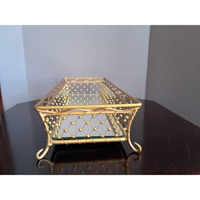 Mid-Century Modern Mid-Century Modern Tall Beaded Weave Rectangular Vanity Mirror Tray For Sale - Image 3 of 16