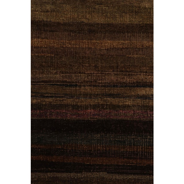 Rug & Kilim’s Modern Textural Rug in Brown, Umber and Purple Stripes and Striae For Sale In New York - Image 6 of 7