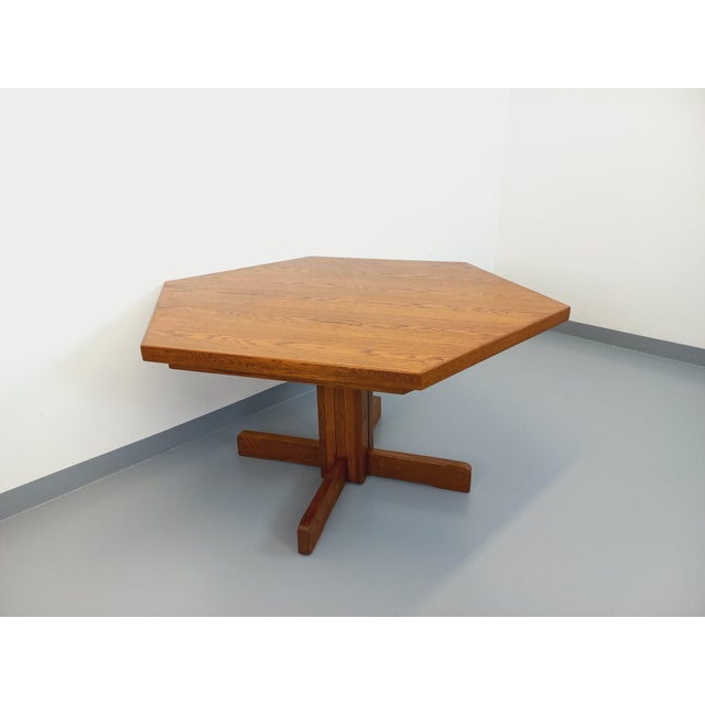Tan Vintage Hexagonal Dining Table in Oak, 1980s For Sale - Image 8 of 17