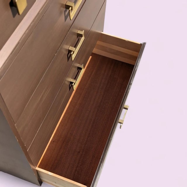 1960s Mid-Century Modern Six-Drawer Tallboy Dresser With Brass Handles For Sale - Image 5 of 10