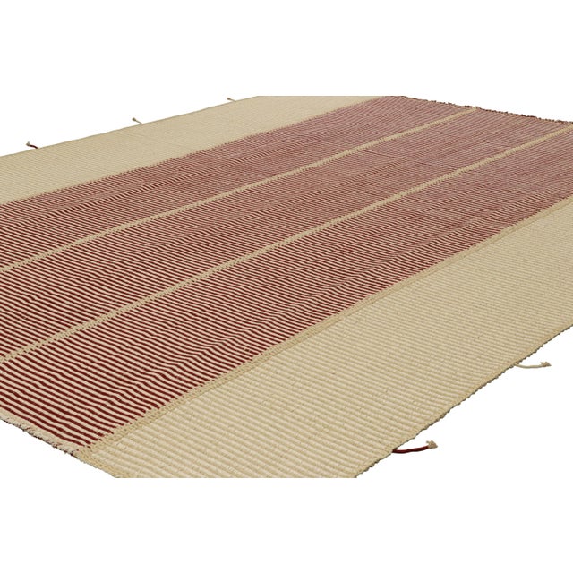 Rug & Kilim Rug & Kilim’s Contemporary Kilim in Red and Beige Textural Stripes For Sale - Image 4 of 7