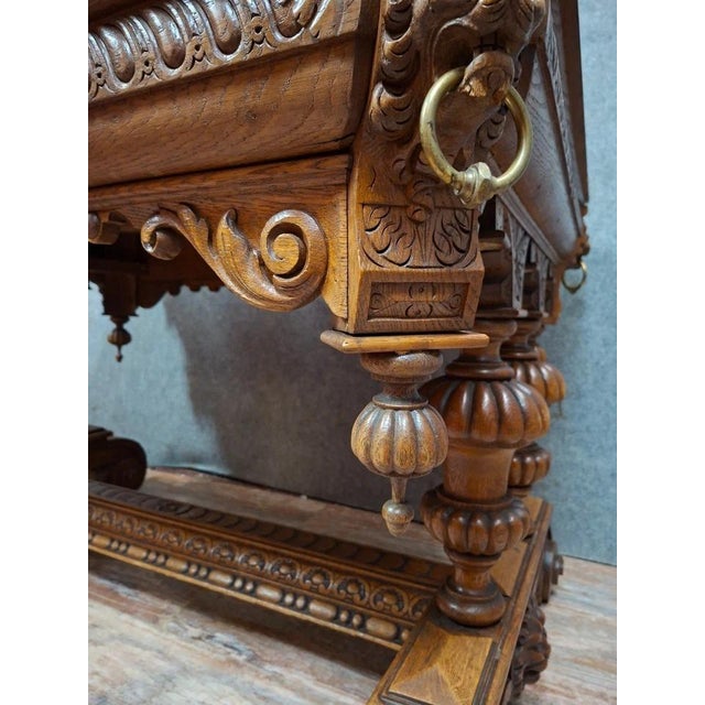 Renaissance Dining Table in Carved Oak, 1800s For Sale - Image 3 of 8