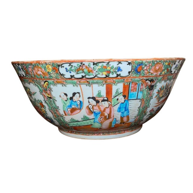 A striking 19th century Chinese Export Rose Medallion porcelain bowl, beautifully hand-painted with traditional figural...
