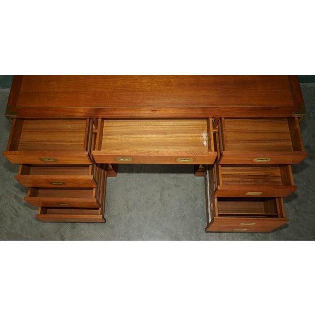 Vintage Teak & Brass Military Campaign Pedestal Desk from Harrods Kennedy For Sale - Image 14 of 16