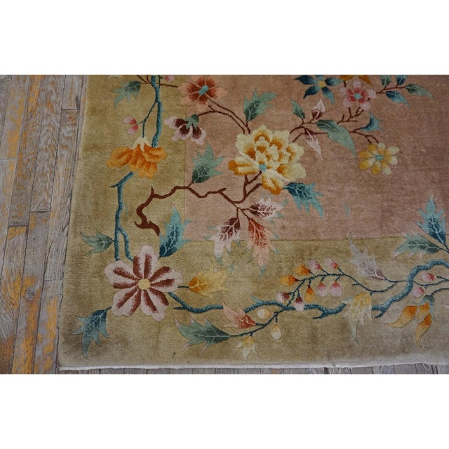 Textile 1920s Beige Field Modern Floral Antique Chinese Art Deco Walter Nichols Rug For Sale - Image 7 of 10