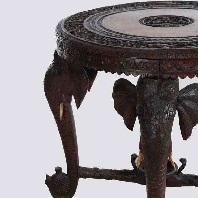 19th Century Antique Anglo Indian Figural Carved Rosewood Side Table With Elephants & Figure For Sale - Image 5 of 11