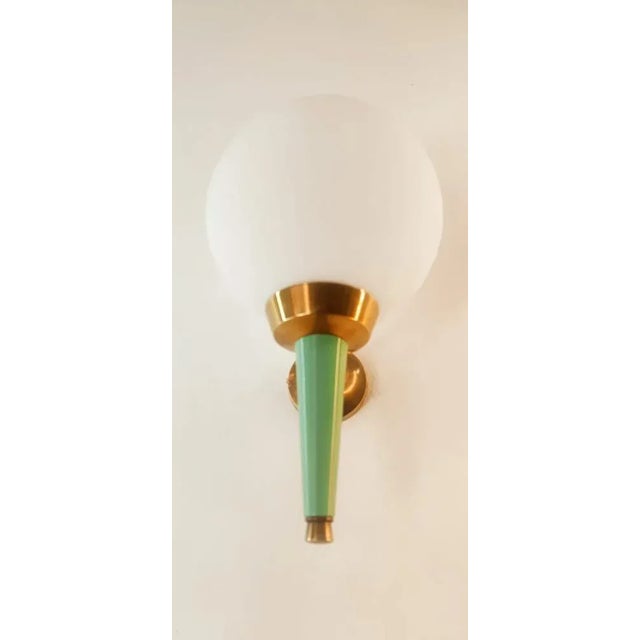 Stilnovo Greenish Gold Wall Light with White Sphere For Sale - Image 10 of 12