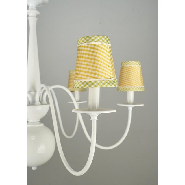 Traditional Restored Vintage Cottage White Steel Six Arm Chandelier For Sale - Image 3 of 10