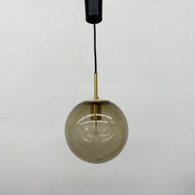 Gold Brass and Smoked Glass Ball Pendant from Limburg Glashütte, 1970s For Sale - Image 8 of 18